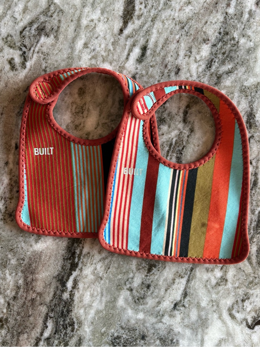 Built—Comfy Brick/Blue Stripes Baby Bib (Set of 2)